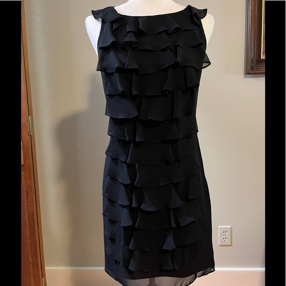 Adrianna Papell Black Ruffled Front Cocktail Dress